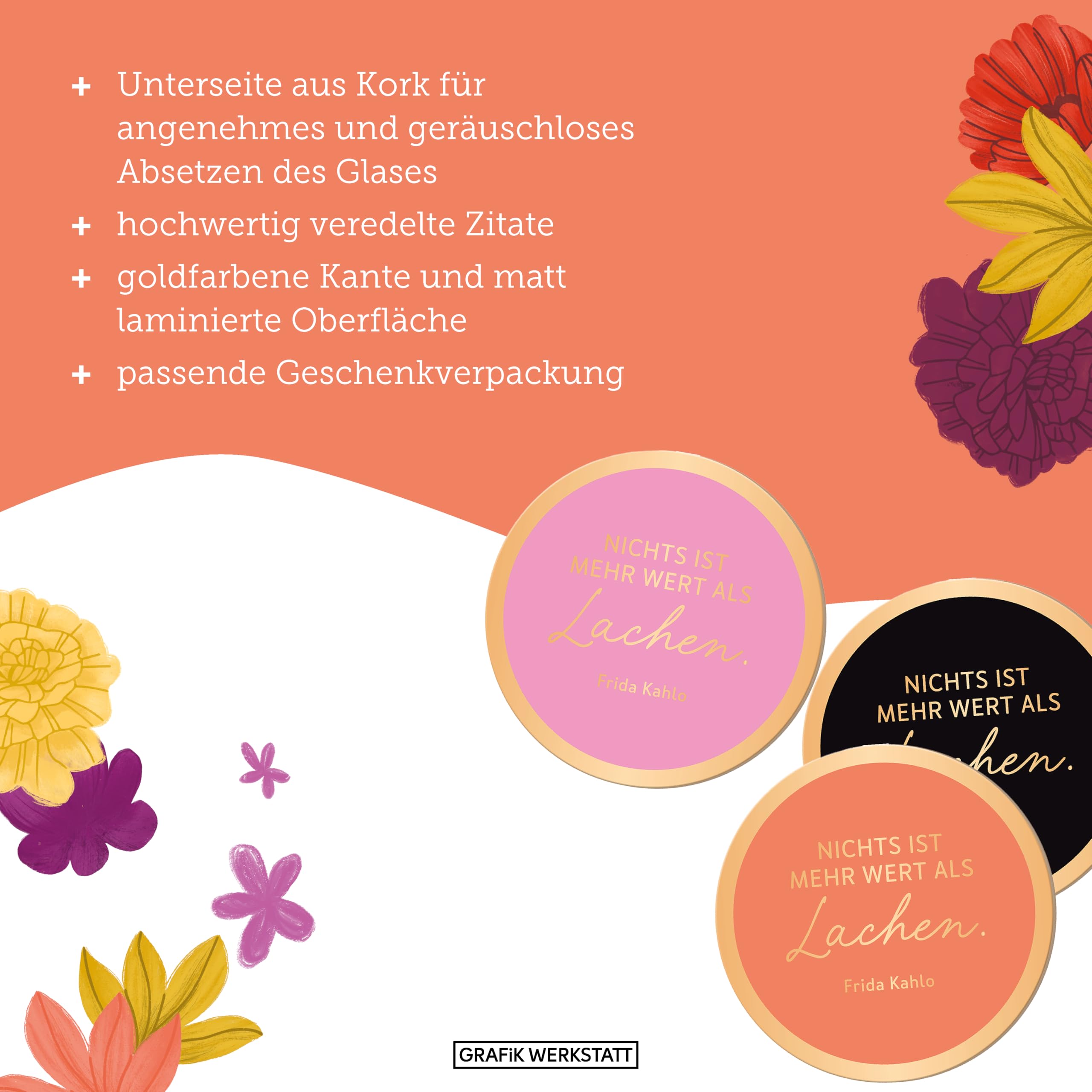 grafik-werkstatt-genuss-design-korkuntersetzer-frida-kahlo-6er-set-rund-bunt image 4