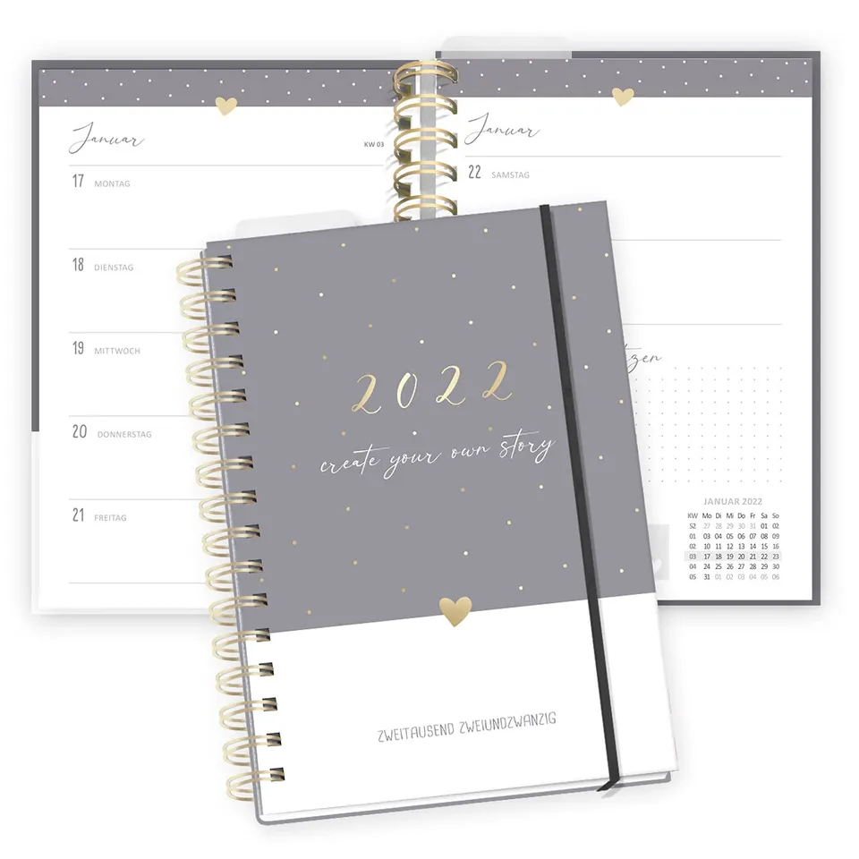 gr-tz-verlag-organizer-2022-a5-wochenplaner-2-seiten-pro-woche-goldfolie-ringbuc image 1