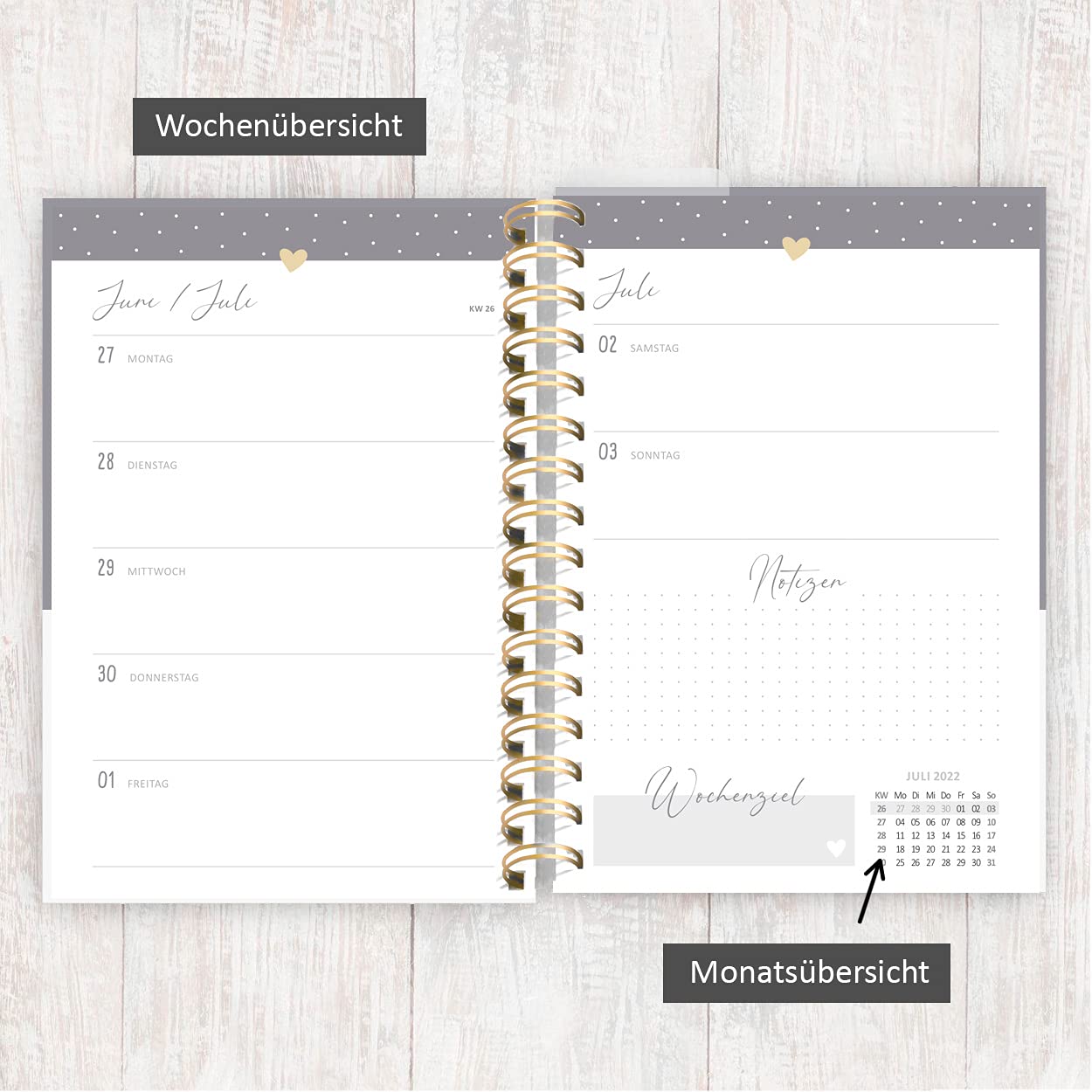 gr-tz-verlag-organizer-2022-a5-wochenplaner-2-seiten-pro-woche-goldfolie-ringbuc image 4