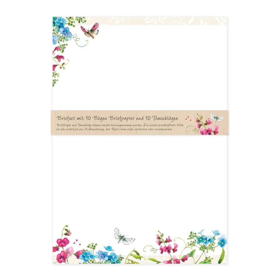 gr-tz-verlag-briefpapier-set-sommergl-ck-din-a4-10-seiten-mit-umschl-gen-blumen- image 1