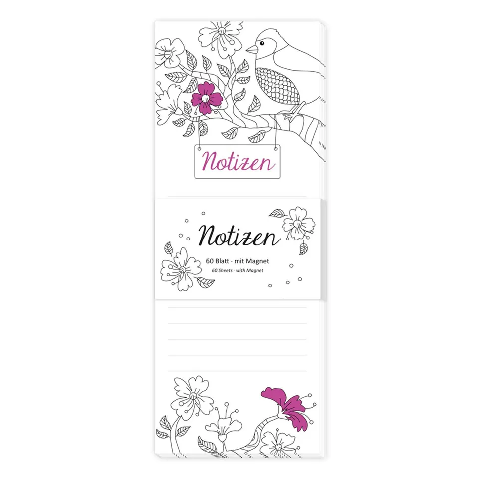gr-tz-verlag-notizblock-magnetisch-vogel-und-blumen-60-blatt-liniert-8x21-cm image 1