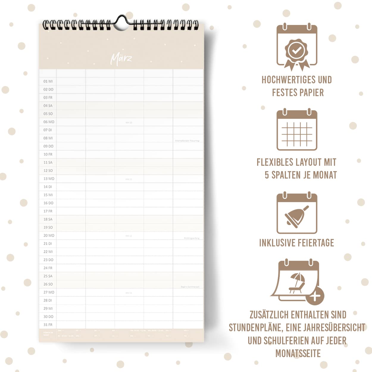 gr-tz-verlag-familienplaner-2023-wandkalender-5-spalten-blattgold-22-x-43-cm image 4
