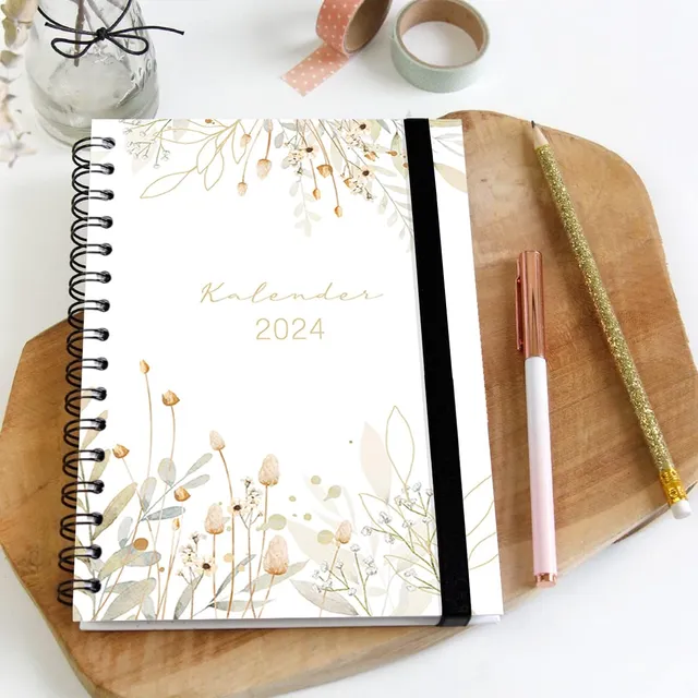 gr-tz-verlag-organizer-2024-a5-trockenblumen-beige-wochenplaner-ringbuch image 1