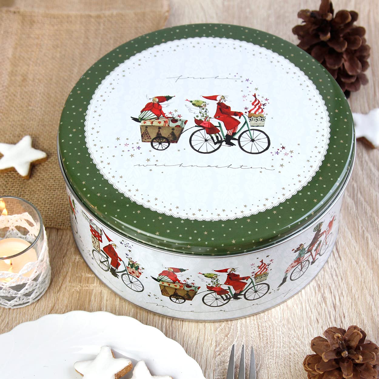 gr-tz-verlag-pl-tzchendose-weihnachtsfahrrad-runde-keksdose-aus-blech-rot-gr-n-2 image 5