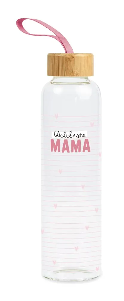 grafik-werkstatt-trinkflasche-glas-550-ml-weltbeste-mama-rosa-mit-griffschlaufe image 1