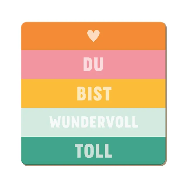 grafik-werkstatt-untersetzer-aus-kork-du-bist-wundervoll-toll-bunt image 1