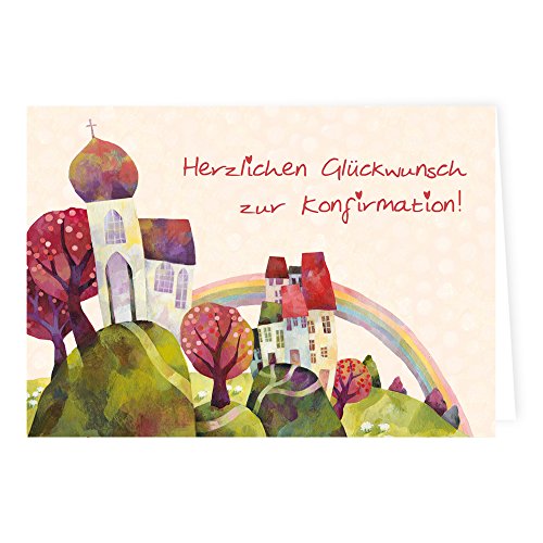 gr-tz-verlag-3er-set-konfirmationskarten-kirche-mit-regenbogen-und-baum-gl-ckwun image 4
