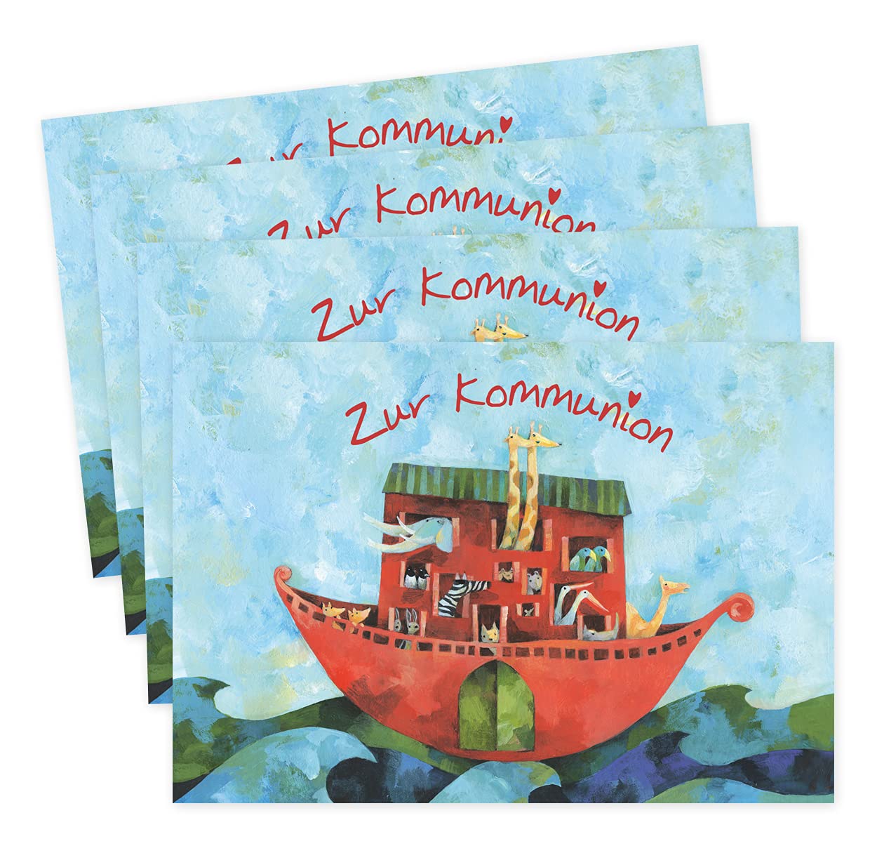 gr-tz-verlag-gl-ckwunschkarten-kommunion-arche-mit-tieren-4er-set-11-5-x-16-5-cm image 1