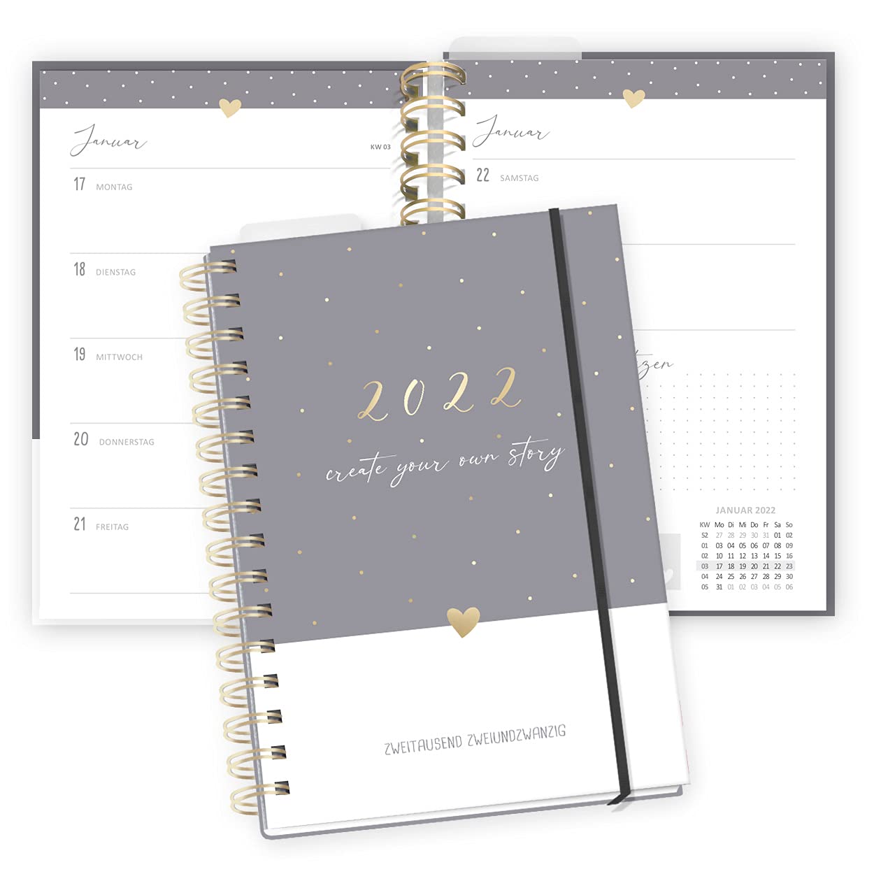 gr-tz-verlag-organizer-2022-a5-wochenplaner-2-seiten-pro-woche-goldfolie-ringbuc image 1