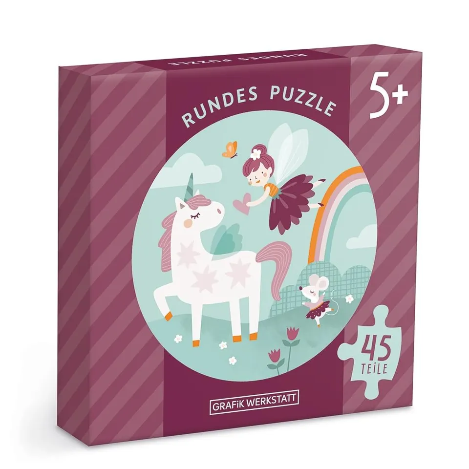 grafik-werkstatt-64518-rundes-kinder-puzzle-einhorn-blau-48-teile-ab-5-jahre image 1