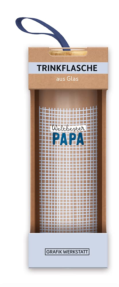 grafik-werkstatt-trinkflasche-glas-weltbester-papa-blau-550-ml-mit-griffschlaufe image 2