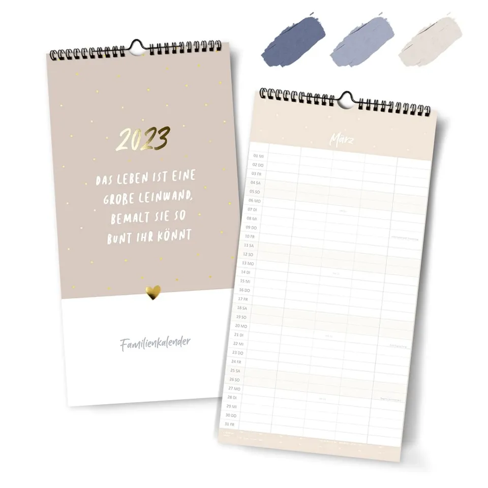 gr-tz-verlag-familienplaner-2023-wandkalender-5-spalten-blattgold-22-x-43-cm image 1