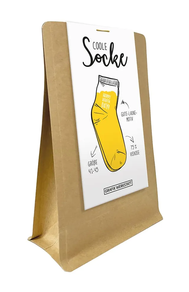grafik-werkstatt-freizeitsocken-happy-beerthday-gelb-gr-41-45-bunte-socken-mit-s image 1