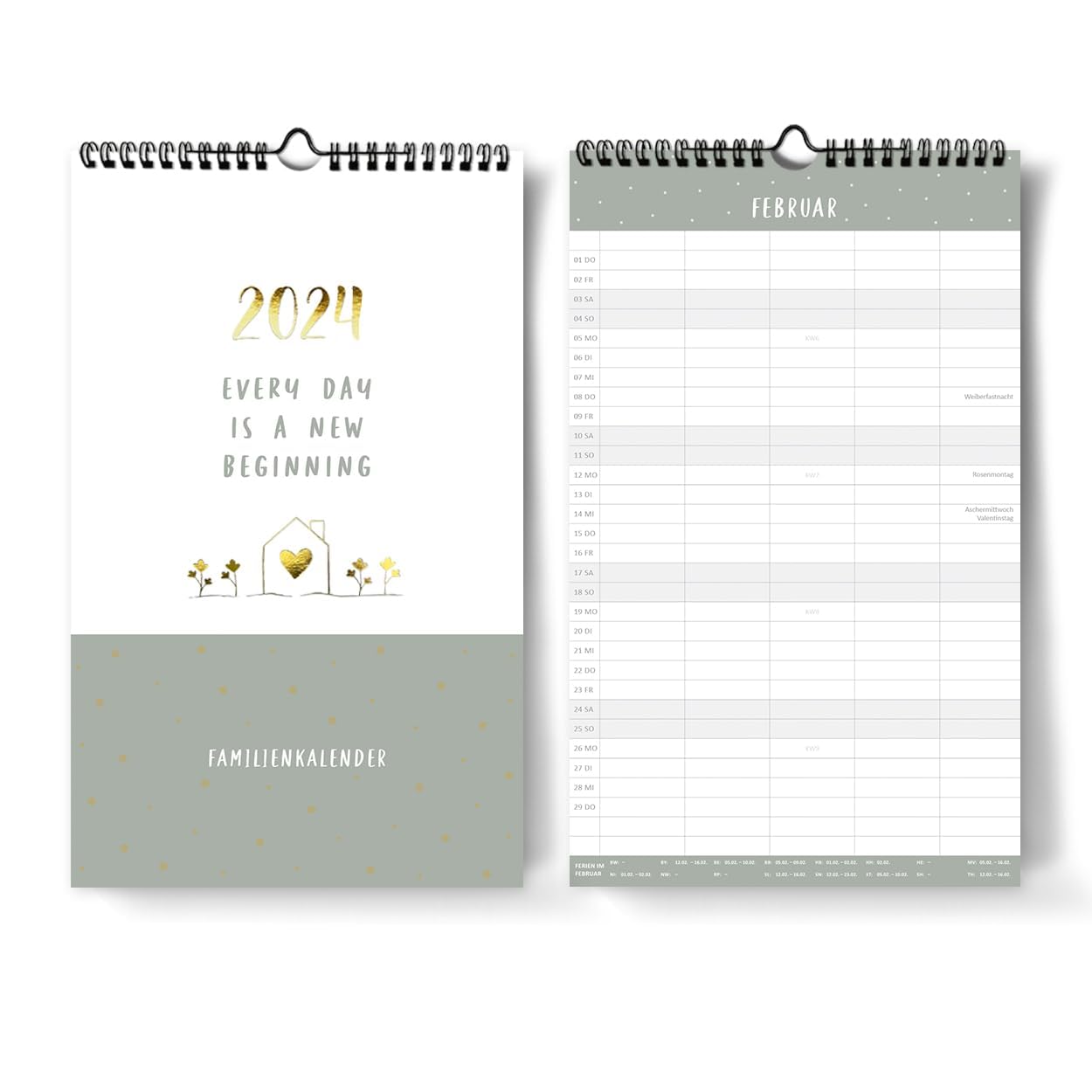 gr-tz-verlag-familienkalender-2024-wandkalender-5-spalten-blattgold-19-x-32-cm image 1
