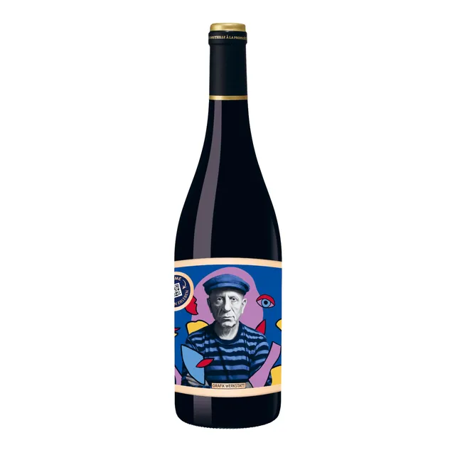 grafik-werkstatt-pablo-picasso-rotwein-weinflasche-merlot-genuss-design image 1