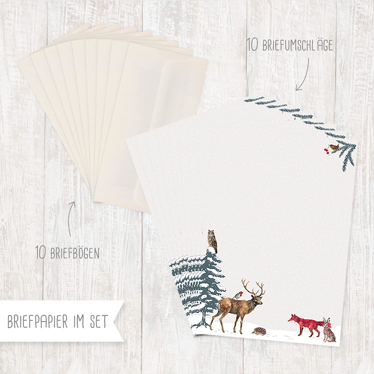 gr-tz-verlag-briefpapier-set-weihnachtswald-din-a4-mit-umschl-gen-tiere-im-wald- image 3