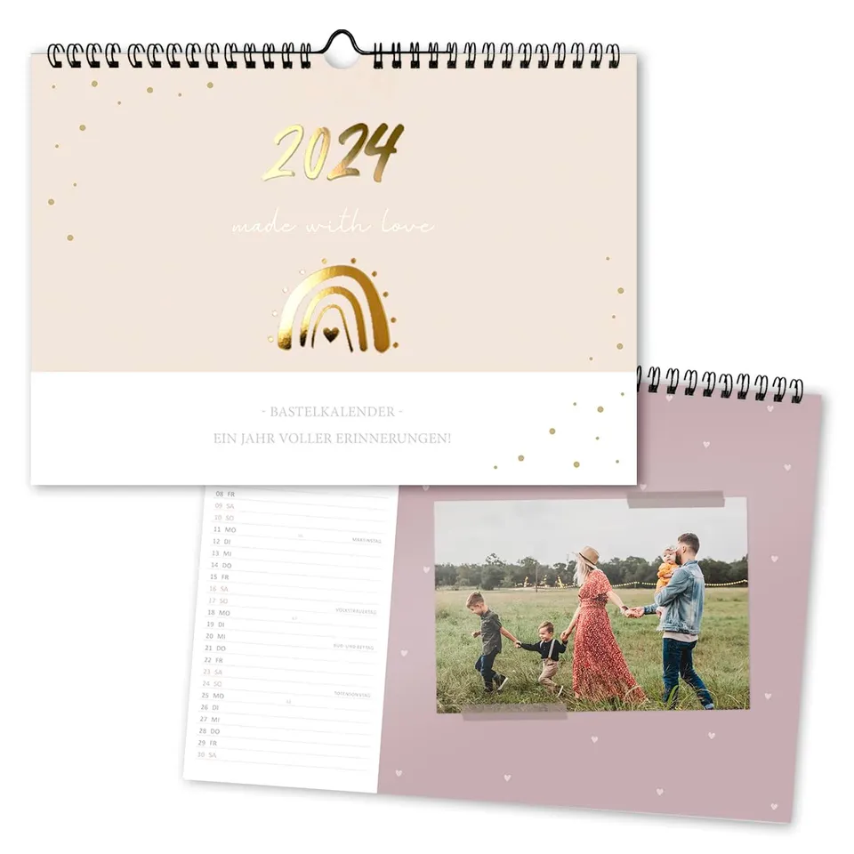 gr-tz-verlag-kalender-zum-selbstgestalten-blattgold-2024-querformat-a4-beige-gol image 1