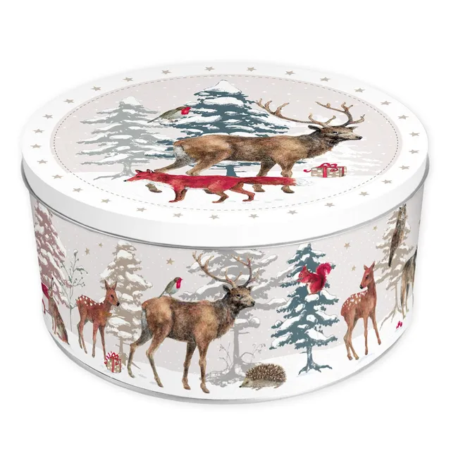 gr-tz-verlag-keksdose-retro-weihnachtswald-runde-blechdose-rot image 1