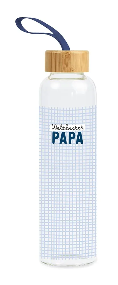 grafik-werkstatt-trinkflasche-glas-weltbester-papa-blau-550-ml-mit-griffschlaufe image 1