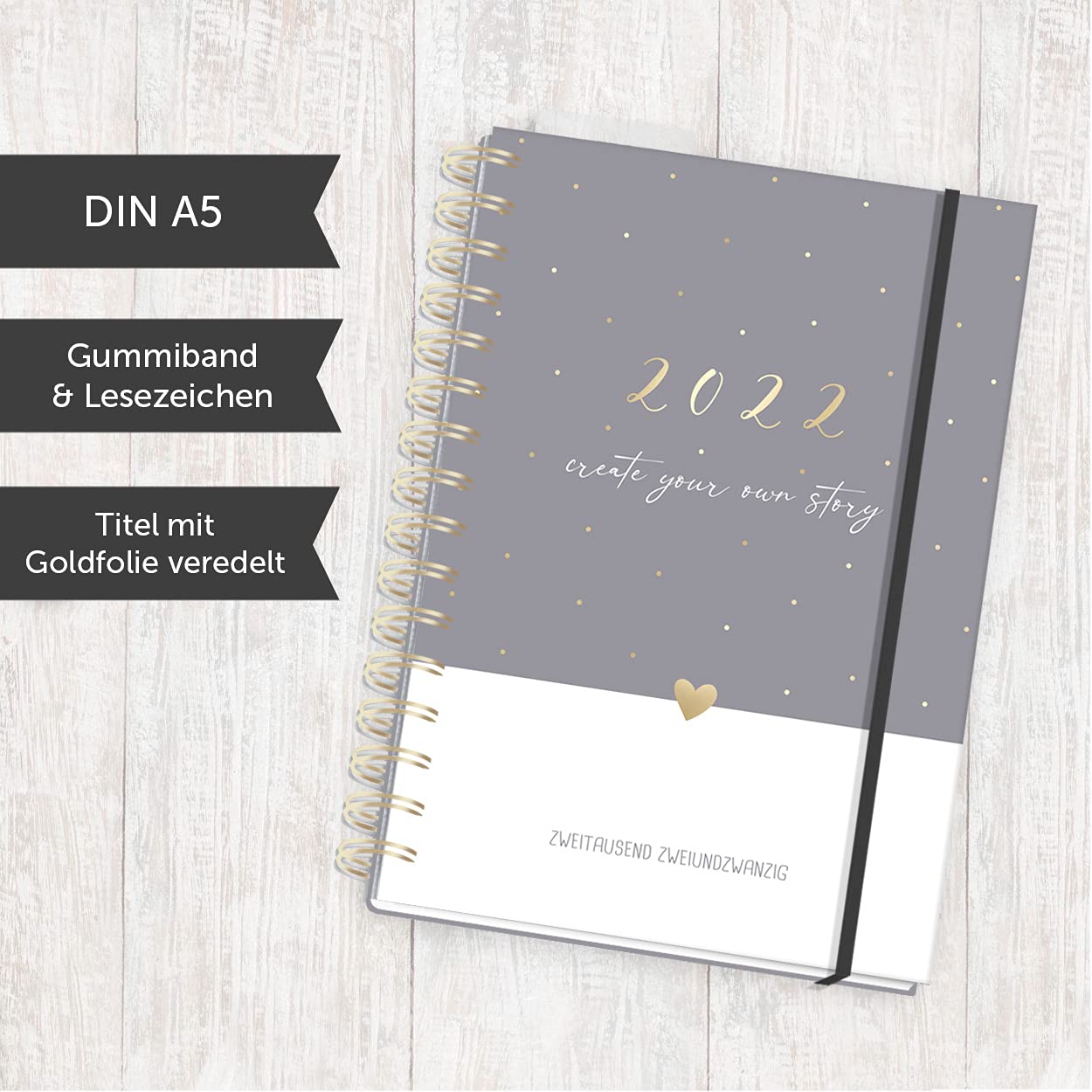 gr-tz-verlag-organizer-2022-a5-wochenplaner-2-seiten-pro-woche-goldfolie-ringbuc image 2
