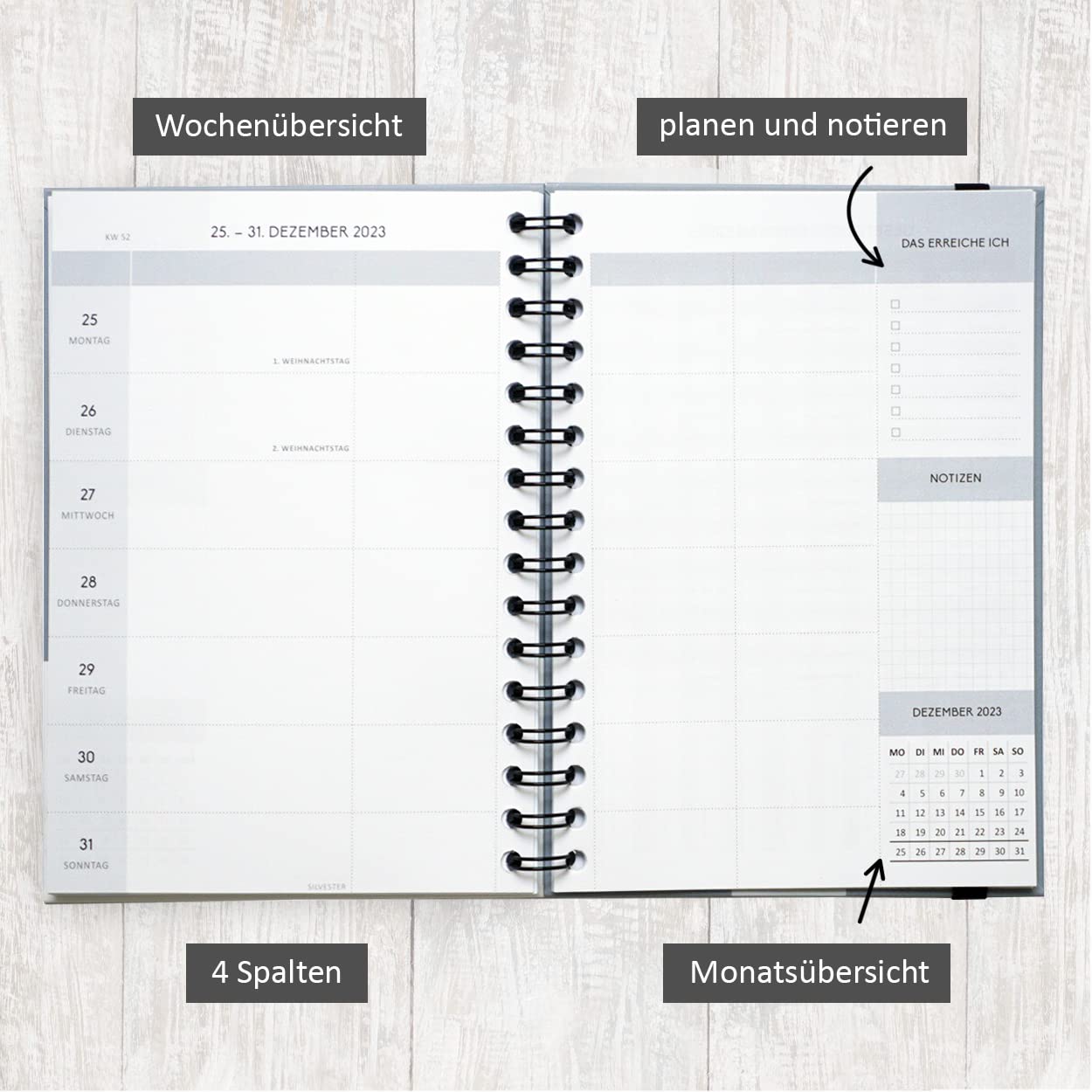 gr-tz-verlag-terminplaner-organizer-2023-a5-schwarz-1-woche-2-seiten-ringbuch image 3