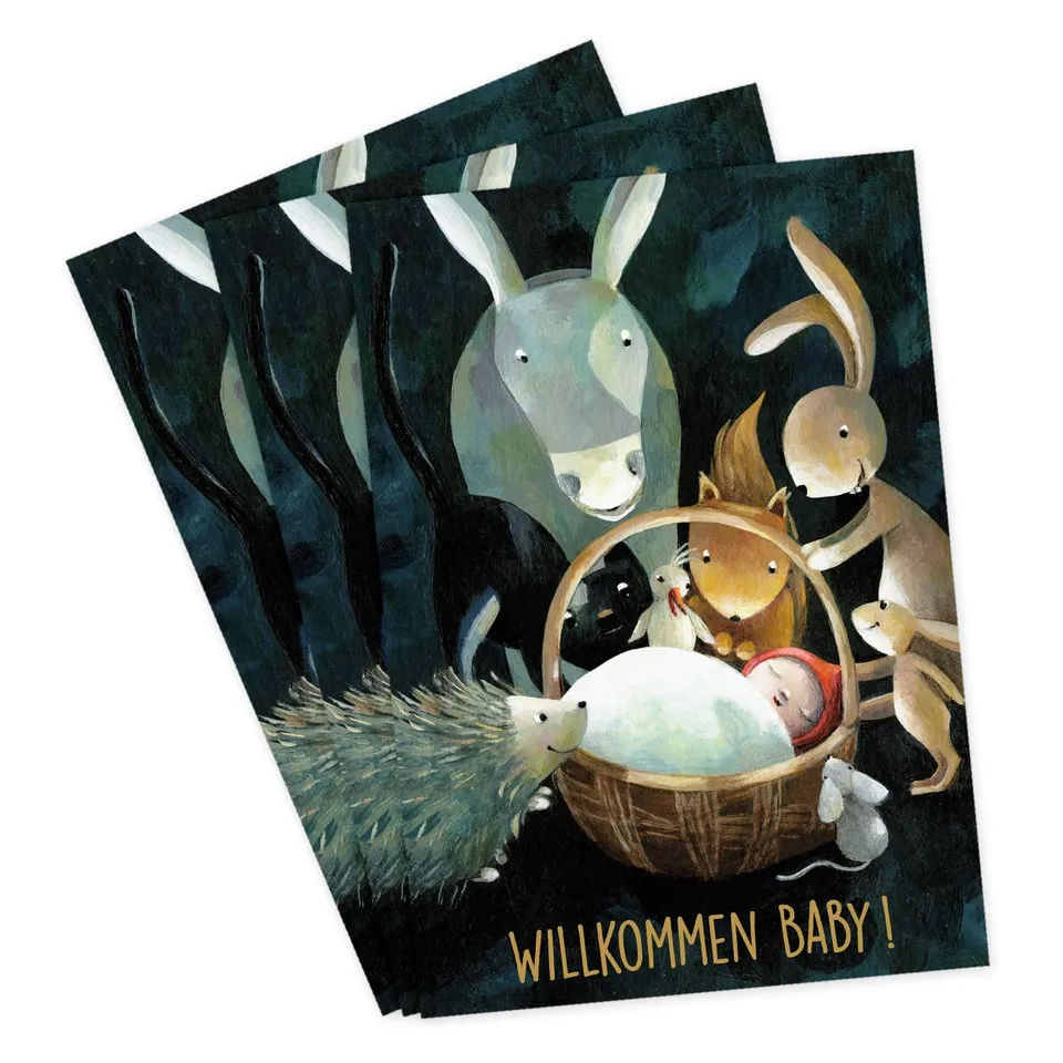 gr-tz-verlag-gl-ckwunschkarten-zur-geburt-3er-set-willkommen-baby-mit-goldfolie image 1