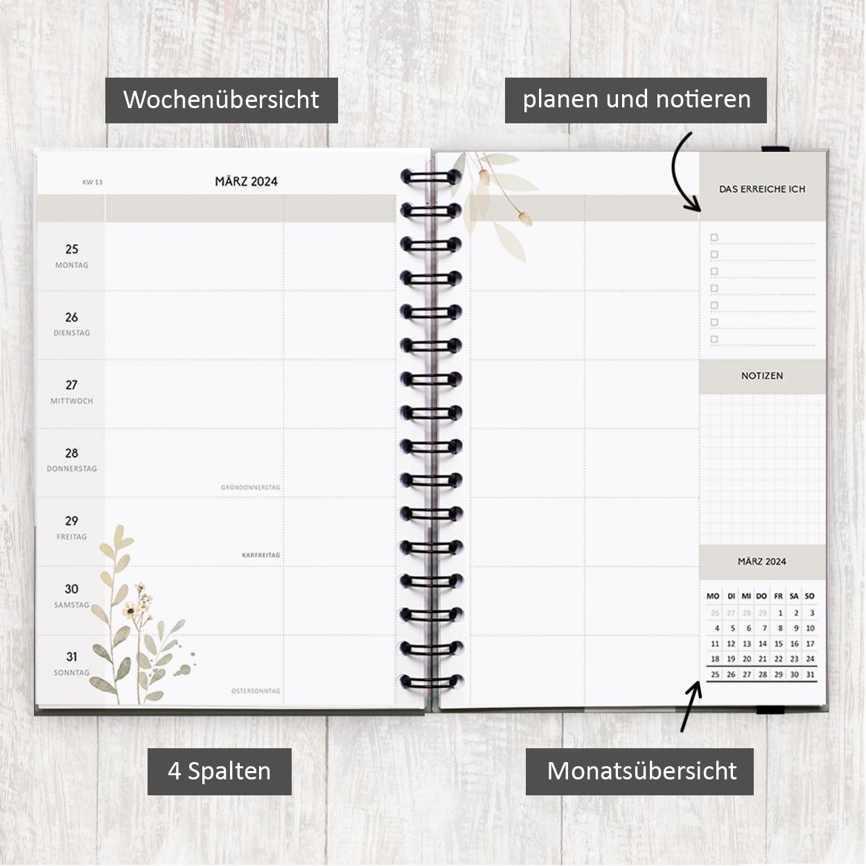 gr-tz-verlag-organizer-2024-a5-trockenblumen-beige-wochenplaner-ringbuch image 3