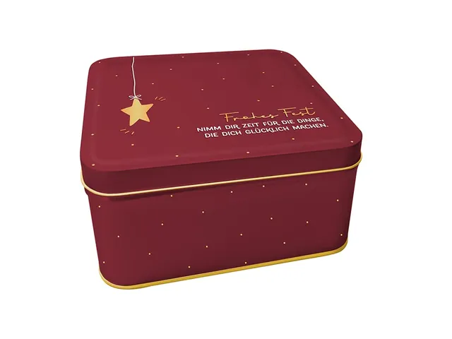 grafik-werkstatt-keksdose-blech-weihnachten-frohes-fest-rot-gold-16x16-cm image 1